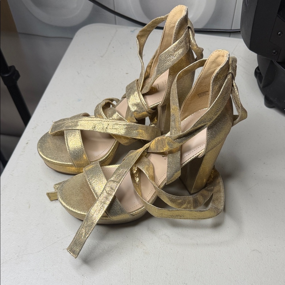 Dream Pairs Gold Metallic Lace-Up Platform Block Heels